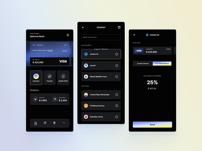 Banking app concept app bank banking clear design dark design donation finance fintech gradient mobile ui ukraine ux uxui