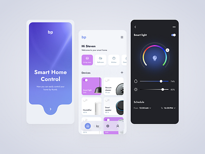 Smart Home app app appliances automated home blue clear design control design home minimalism mobile purple smart ui ux