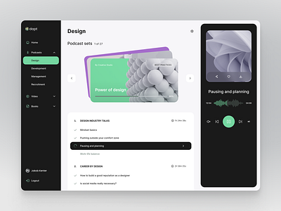 Education desktop app app card clear design contrast design desktop educational minimalistic platform podcast progress timeline tracking ui ux voice white