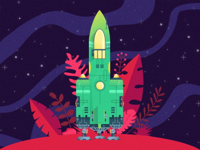The Launch - Spaceship Debut blastoff colour gif graphics motion motiongraphics planet plants space spaceship