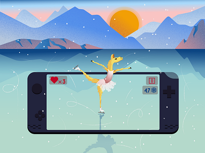 Llama on ice figure skating game gameplay illustration landscape llama nintendo vector winter