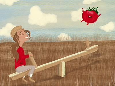 Chilhood field girl character illustration photoshop swing tomato