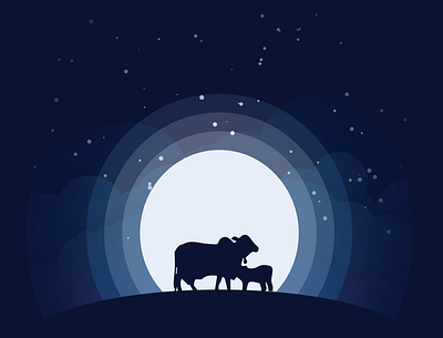 The cow with the moon design illustration minimal vector web website