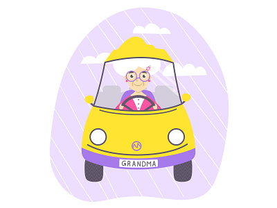 Grandma driving a yellow car car character design driver driving flat funny grandma grandmother granny illustration vector yellow car