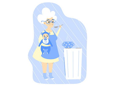 Grandma and baby are cooking baby character cooking design flat funny grandma grandmother granny illustration kitchen vector
