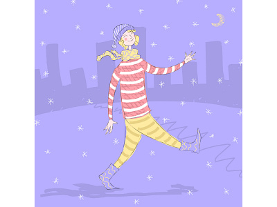 Happy boy on a winter night boy character christmas city doodle happy illustraion night snow vector winter