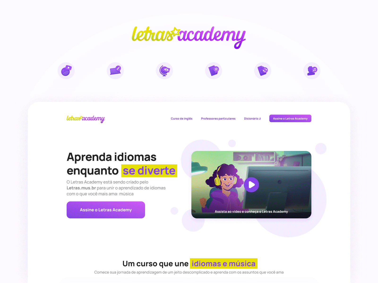 Letras Academy academy animation design english home home page homepage icons language learn letras lyrics teaching ui ux