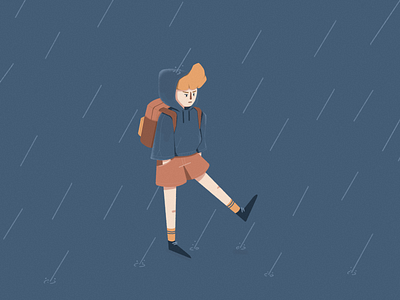 Under the rain affinitydesigner boy illustration kid rain rainy rainyday texture