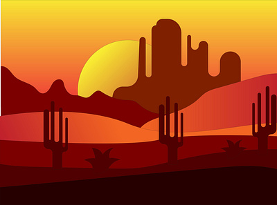 Evening Western Desert building cactus characterdesign desert design flat illustration middle east sun sunset vector vectors