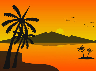 Evening Sunset Beach beach characterdesign design flat illustration nature ocean sea sunset vector vectors