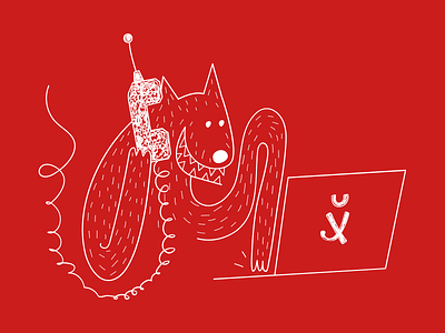 Vovk u aparatu comedy doodle illustration illustrator laptop phone wolf work from home