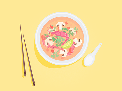 Tom Yum — Literally The Best Soup Ever bowl flat flatdesign food illustration prawns shrimps soup thai