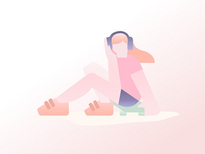 Illustration in gentle colors art character character design design dribbble girl headphones illustration listen music pink skateboard sneakers
