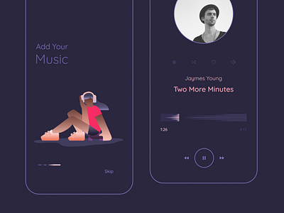 Music App — Dark Version app art design gradient illustration ios music app pink ui ux