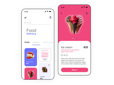 Mobile application - Delivery app app delivery delivery service food food delivery app food delivery application interface ios minimal pink product product page shop taisty ui ux