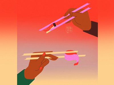 Sushi food gradient illustration pink sushi
