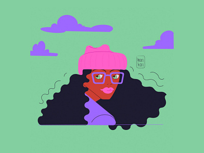 In the clouds clouds green hair illustration proctate woman