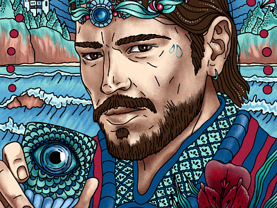 King of Cups Tarot Card character design digital art digital illustration digitalart drawing illustration king procreateapp sea seaman tarot tarot card