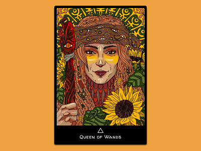 Queen of Wands Tarot Card character design digital art digital illustration digitalart drawing girl girl illustration hippie illustration procreateapp queen sunflower tarot tarot card traveller wand