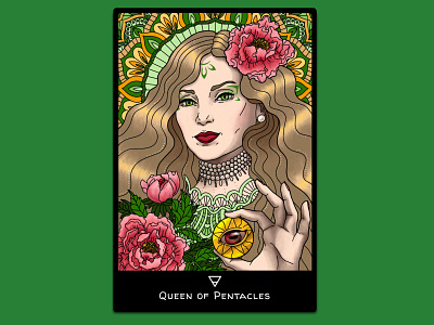 Queen of coins Tarot Card character coin design digital art digital illustration digitalart drawing girl girl illustration illustration procreateapp tarot tarot card