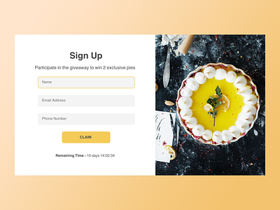 Giveaway Sign up Page | Daily UI Challenge 001 001 app cake cakedesign dailyui dailyui001 design food minimal signup ui ux web webdesign xd yellow