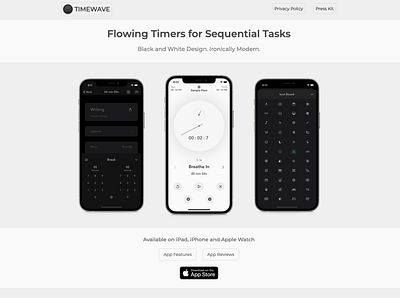 Timewave Landing Page app applewatch blackandwhitedesign branding design graphic design iosapp logo swiftui ui webdesign webflow