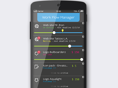app Work Flow Manager Android Lucarossiweb app concept flat freelancer manager mobile organizer webdesign workflow