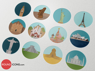 World Monuments flat icons set