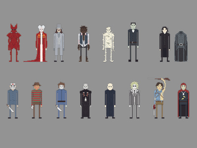 Pixelween - group game halloween illustration pixel vector