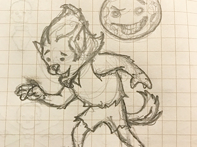 Lil' Wolfie and Moon design drawing halloween horror illustration monster