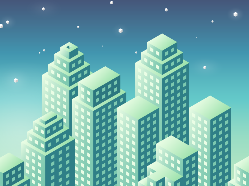 City at night illustration gradient illustrator blue green isometric