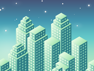 City at night blue gradient green illustration illustrator isometric