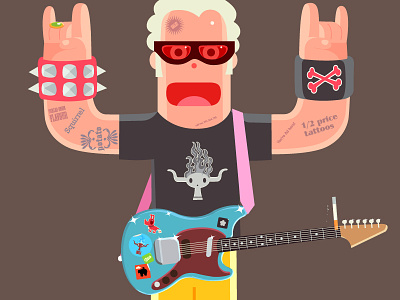 1/2 Price cartoon character electronic fantasy guitar head idokungfoo man modern music musician oxley rock salute simon oxley simonox spectacles staring tattoo