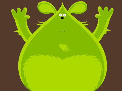 Green Fluff cartoon character fluffy green mouse serious waving
