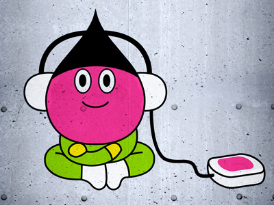Listen cartoon character green happy idokungfoo listening mp3 player pink relaxing simonox smile