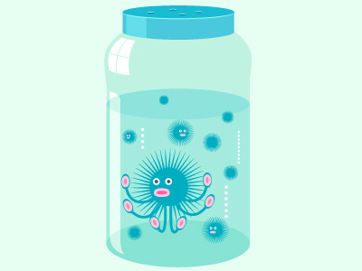 Lunchtime At The Lab alien bacteria blue cartoon character idokungfoo jar simonox spiky