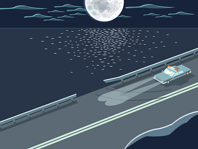 Moonlight Drive crash design idokungfoo illustration moon night police road sea simon oxley simonox