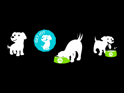 Get Joy Foods pup icon branding cartoon character design dog eating feeding fitness food happiness health illustration joy logo mascot nutrition pets