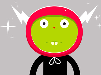 Here To Help cartoon character green happy idokungfoo mascot simonox staring teeth thunderbolt