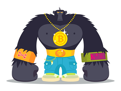 Moneykey animals asset bitcoin branding cartoon character crypto design dribbble giant gold gorilla illustration jeans mascot money urban wealth wild yeti