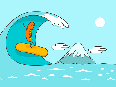 Bun In The Sun asia character cloud food hotdog japan mount fuji ocean sausage sea sport sun surfing vacation wave