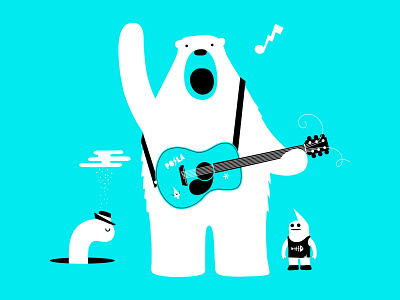 Polar protest song accoustic animal bear branding cartoon character colour design dribbble fantasy guitar illustration mascot music musician note polar singing worm