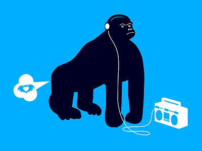 <• ) ) ) )--< business cartoon character gorilla istockphoto listening man mascot modern oxley simonox stereo technology upload woman