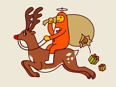 F Man annoyed cartoon character christmas gifts mascot oxley reindeer riding sack simonox
