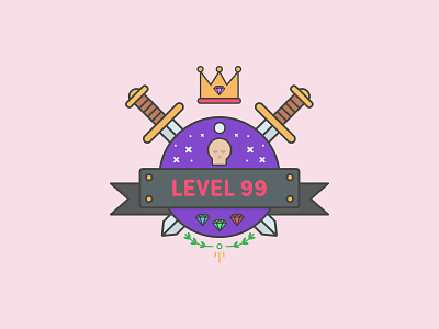 Level 99 adventure badge chest contrast crown gem icon level moon skull sword treasure