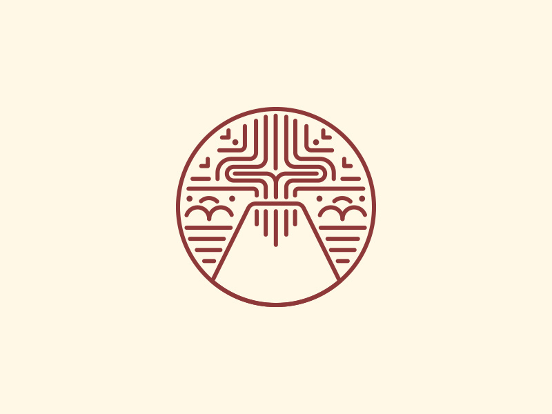 Day 94 - Volcano clouds earth mountain flat line icon badge volcano challenge daily