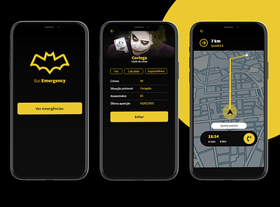 Bat Emergency aplicativo app bat batman coringa criminal dark theme emergency gang gangster gps police ui ui ux ux