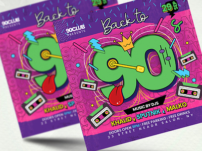 Back to 90s Party Flyer 80s party 90s flyer 90s party advertisement branding flyer free download graphic design layout logo mockup motion graphics nightclub photoshop poster print social media post template