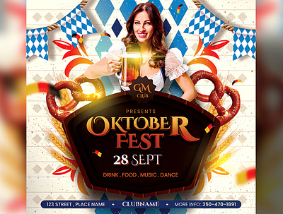 Oktoberfest Party Flyer Template advertisement beer fest club download festival flyer free germany graphic design invitation motion graphics music night nightclub october oktoberfest poster psd social media banner template