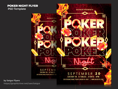 Poker Night Flyer Template advertisement casino club flyer entertainment flyer free download gambling game poker night poster psd sport template tournament